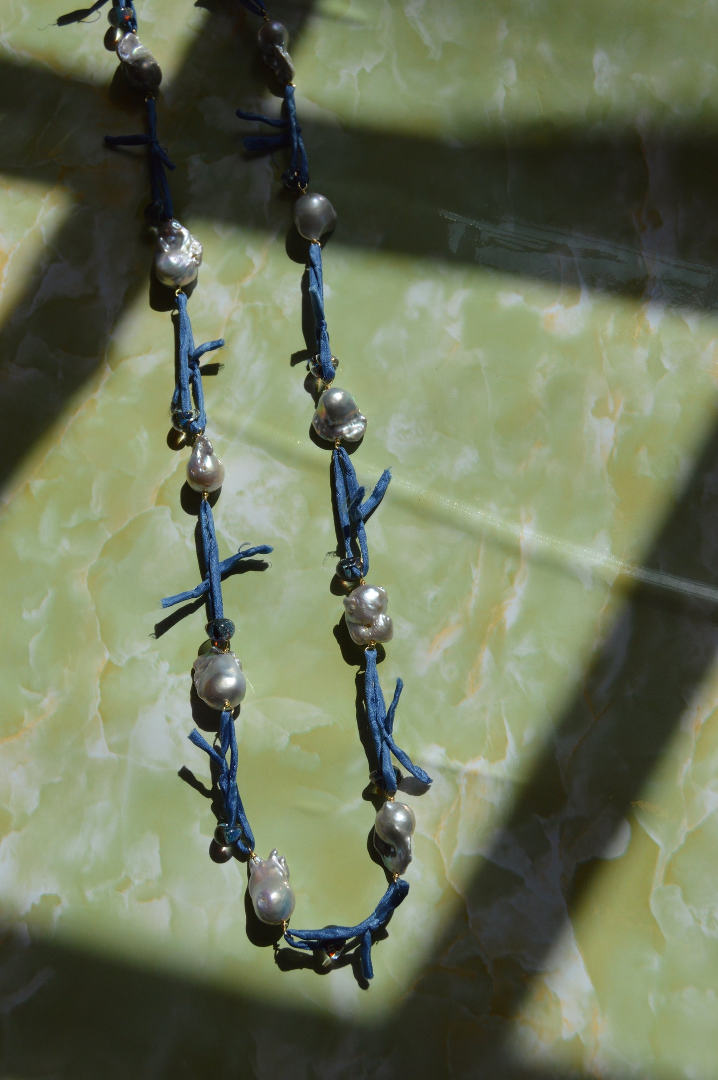 Long Silk and Pearl Layer - Blueberry