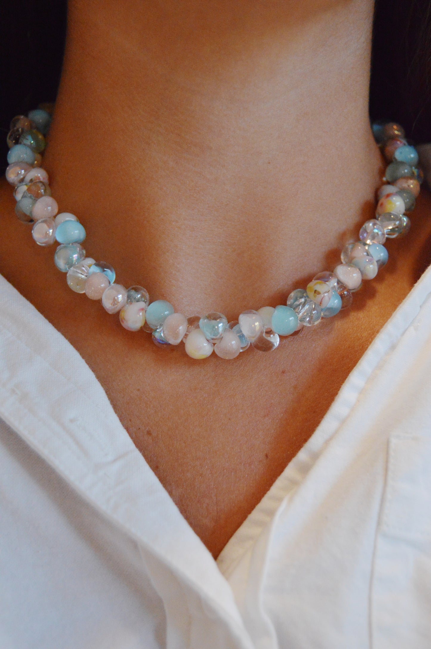 Rainbow Bubble Glass Necklace- Seashells