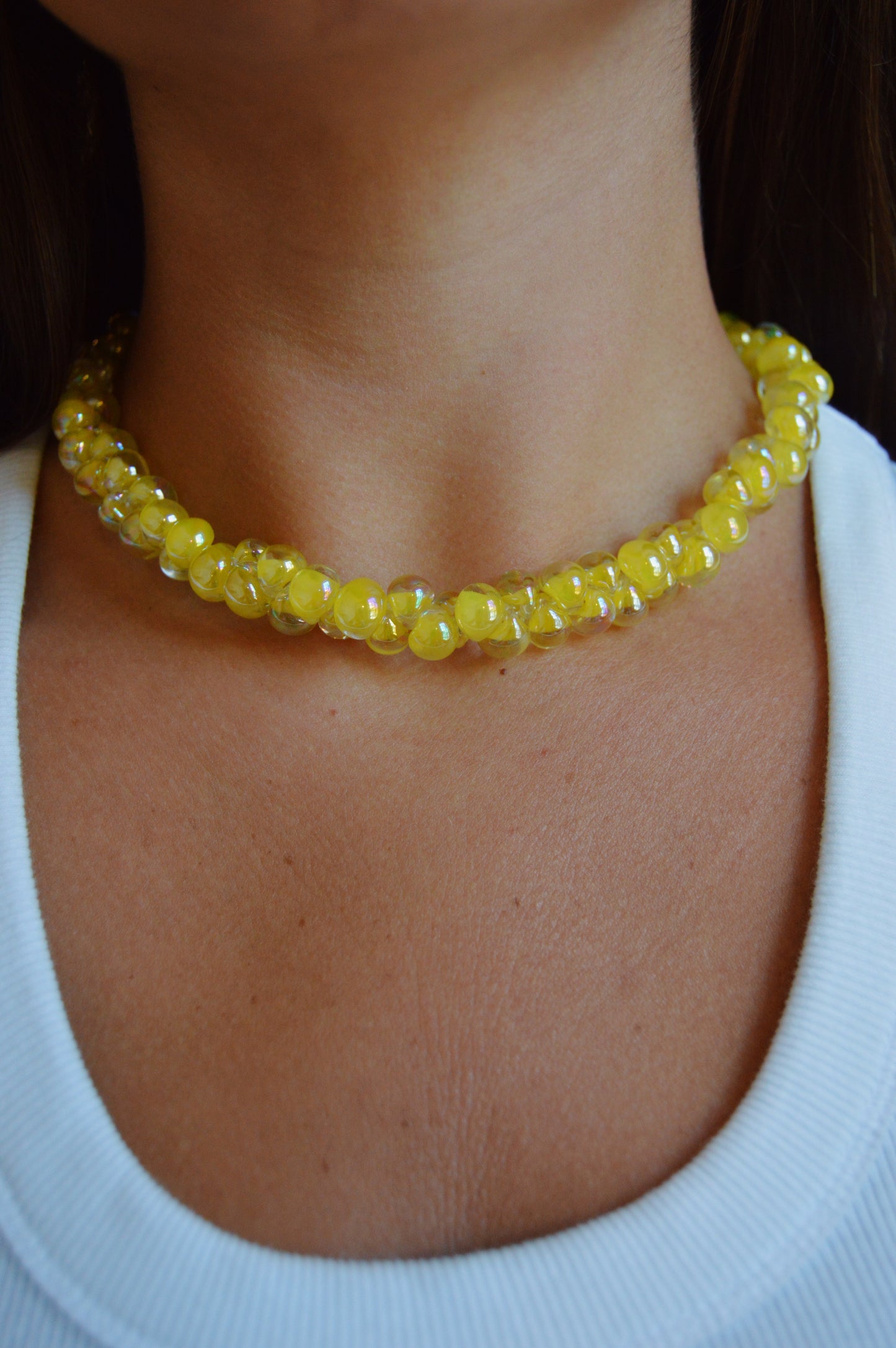 Bubble Glass Necklace- Shimmer Lemon