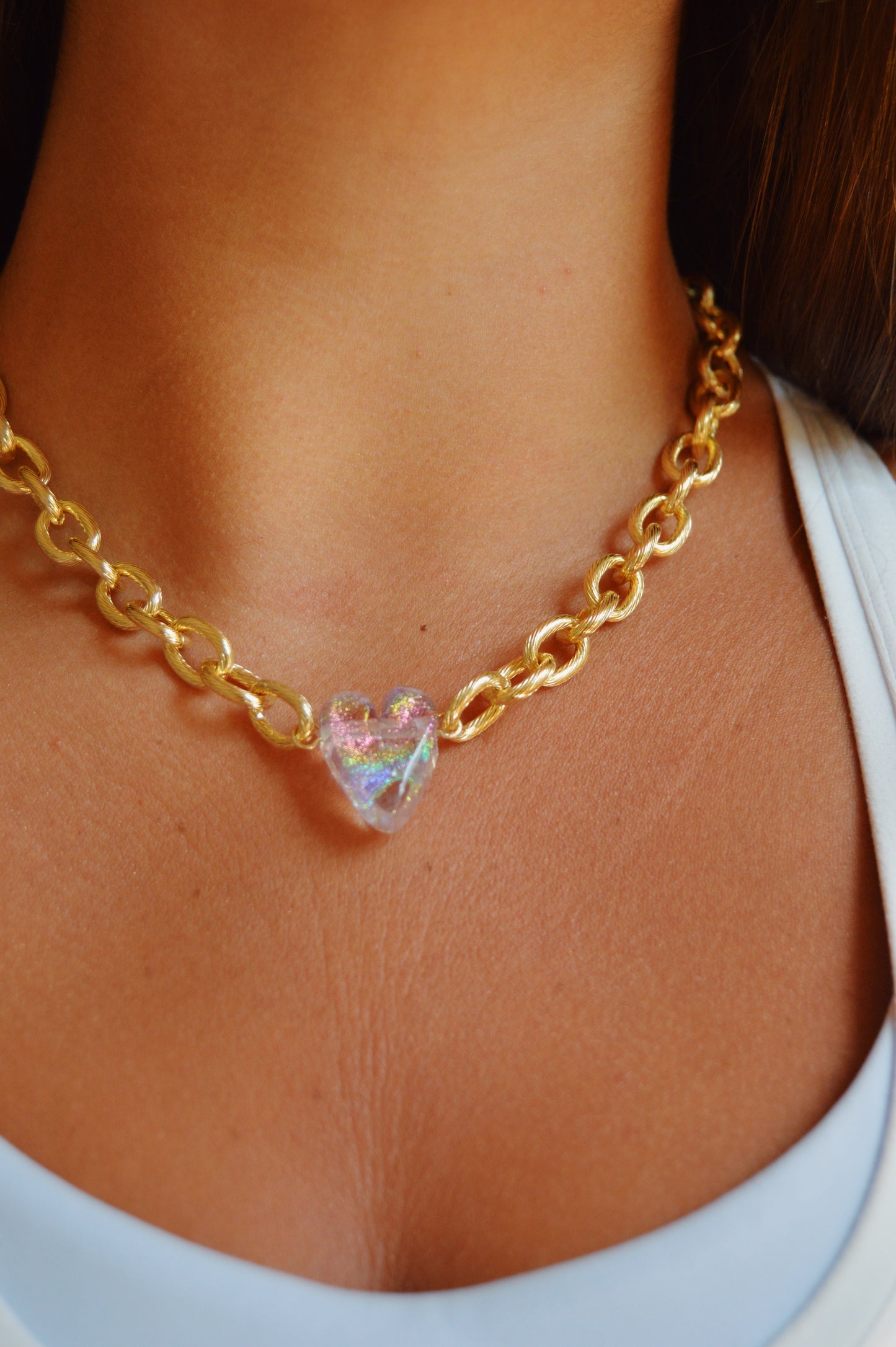 Chunky Plated Glass Heart Necklace
