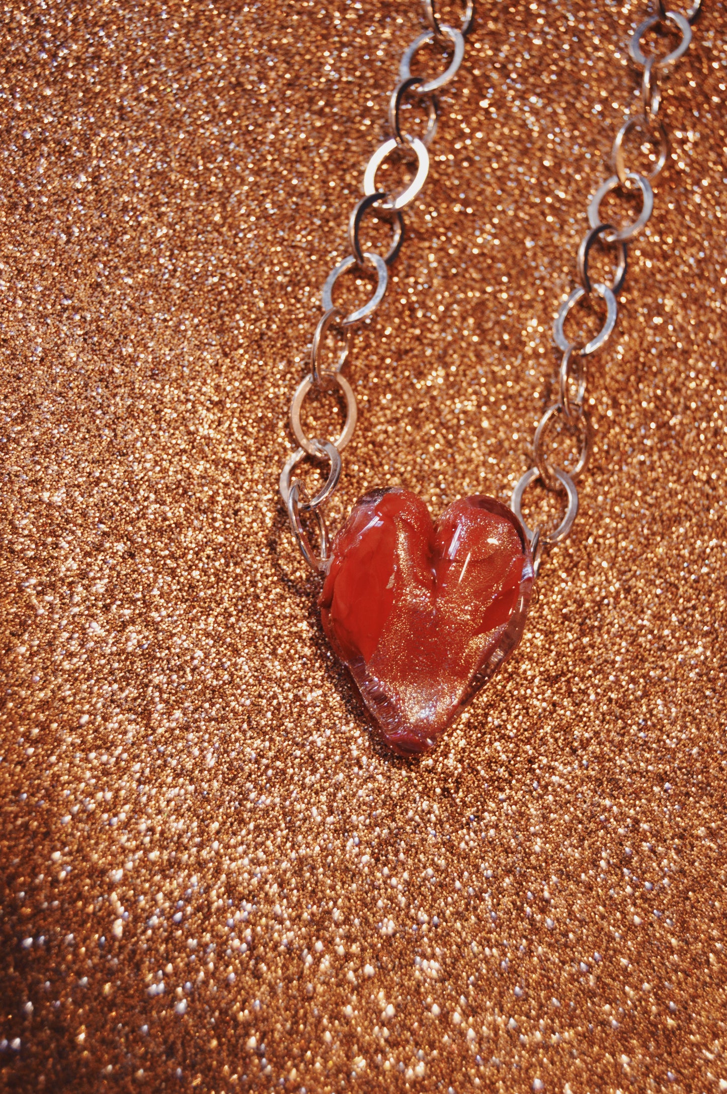 Chunky Sterling Silver Glass Heart Necklace