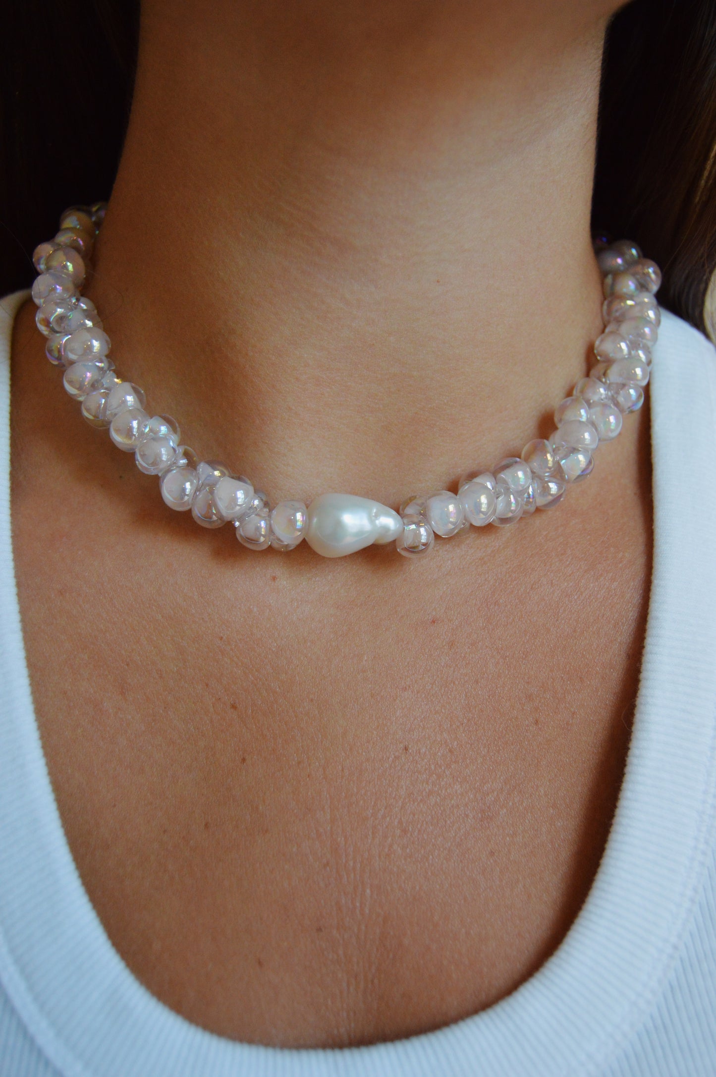 Bubble Glass Necklace- Shimmer Nude