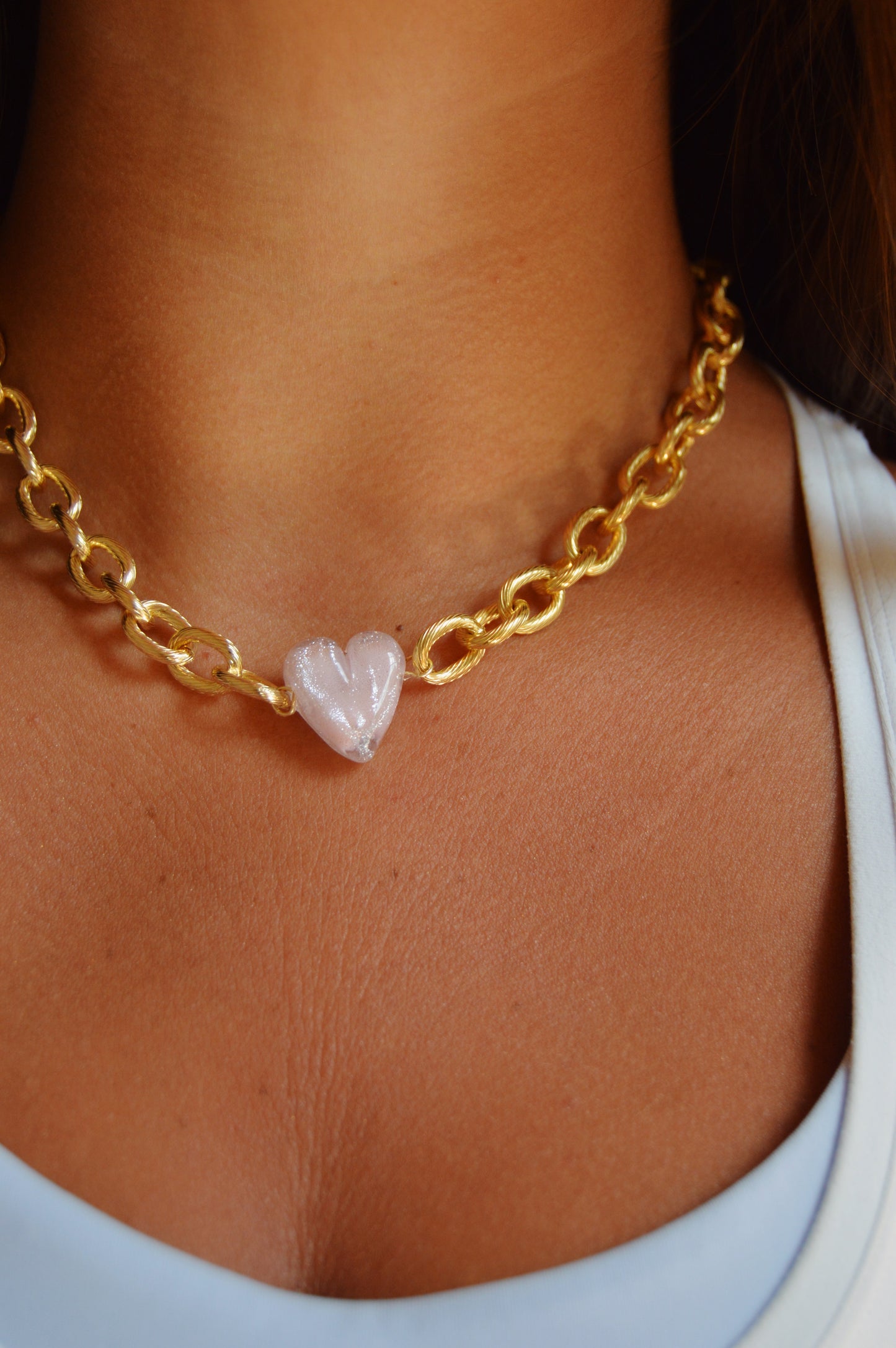 Chunky Plated Glass Heart Necklace
