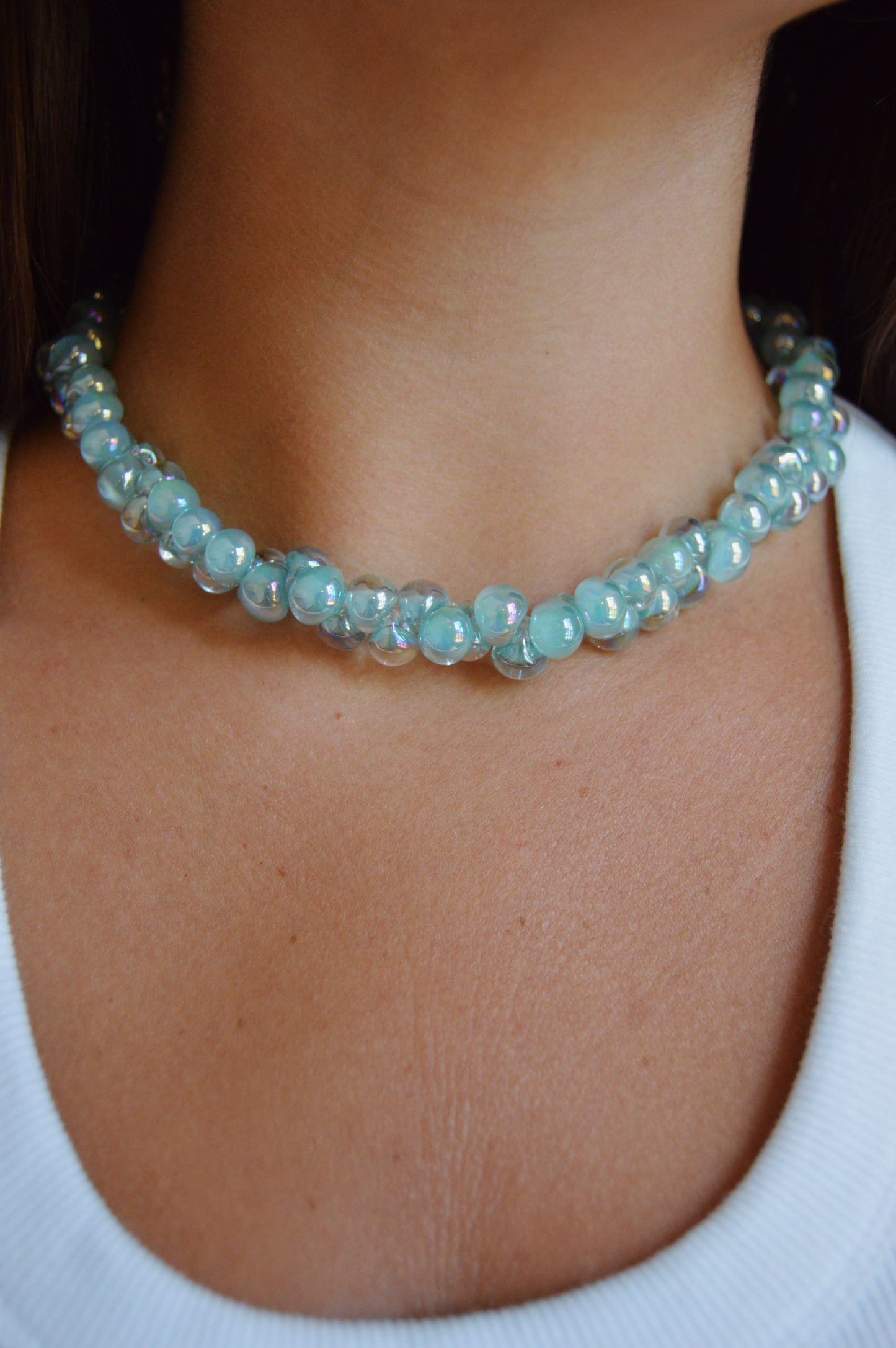 Bubble Glass Necklace- Shimmer Blue