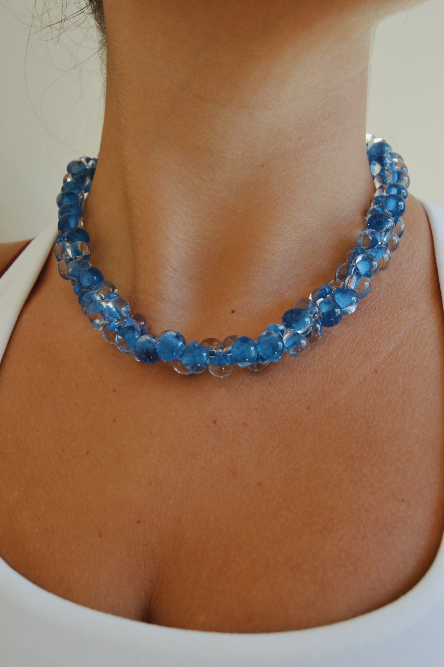 Bubble Glass Necklace- Sky Blue