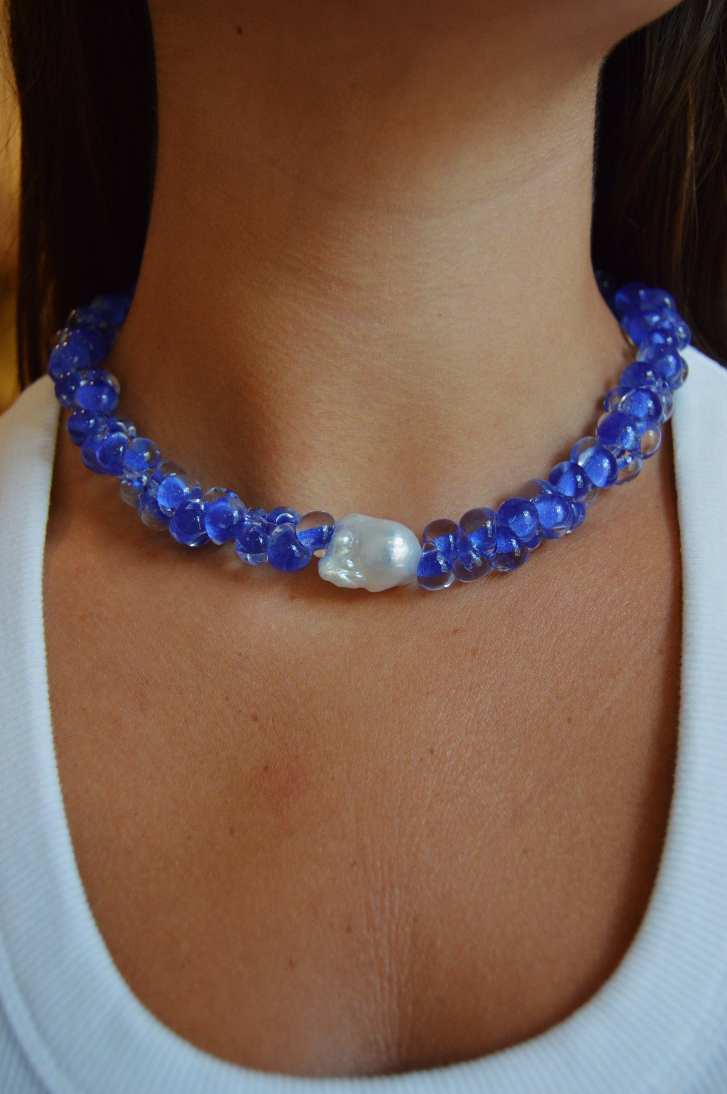 Bubble Glass Necklace- Electric Cobalt