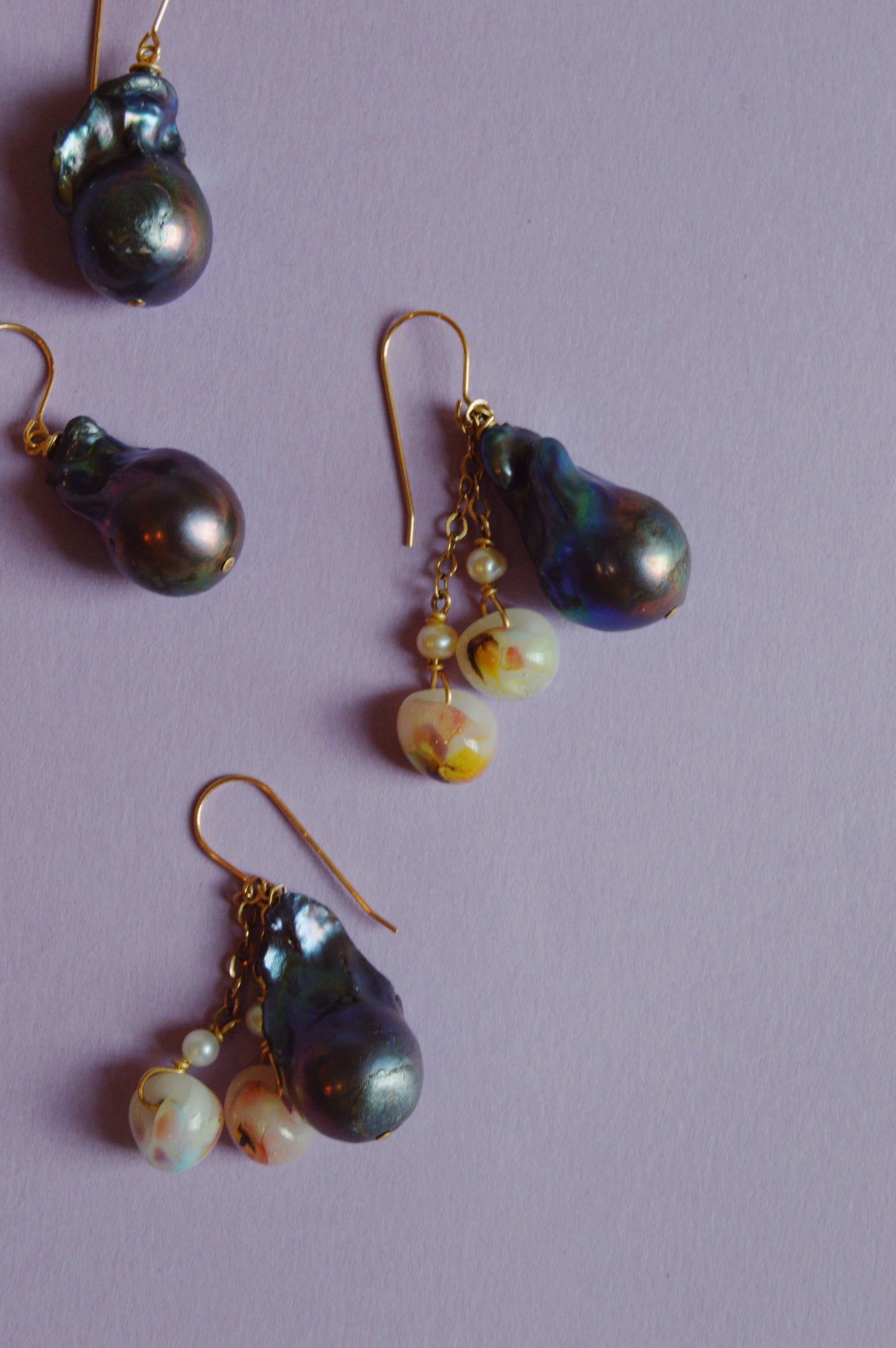 Glass and Baroque Pearl Drops - Navy Pearls