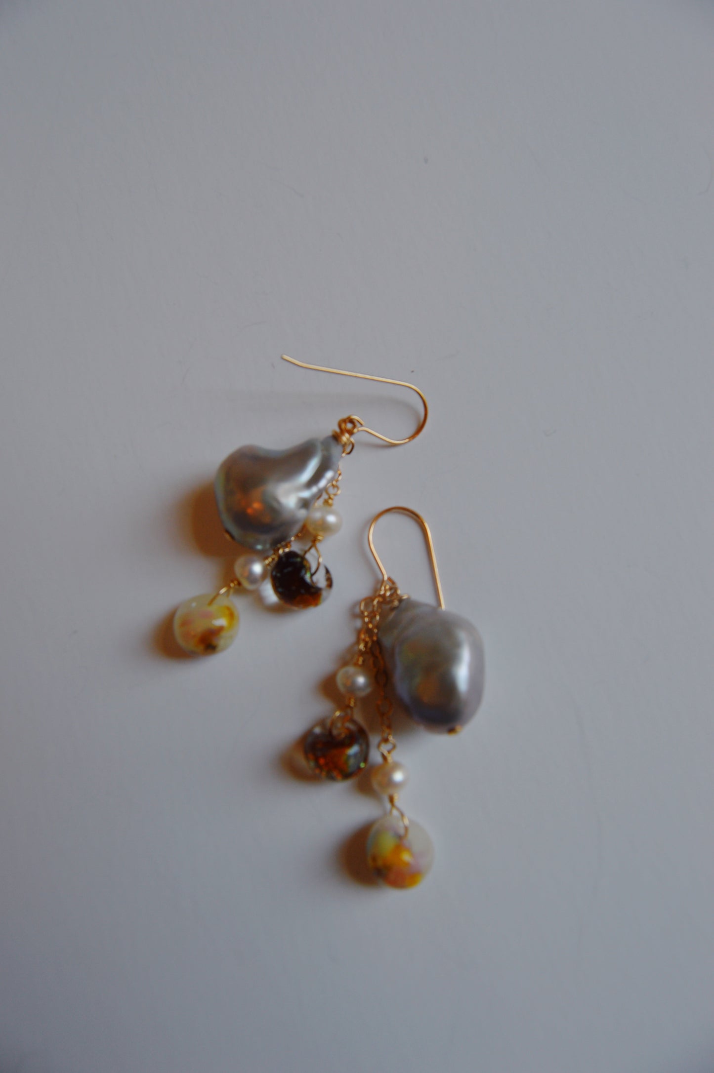 Baroque and Glass Drops - Silver Pearls