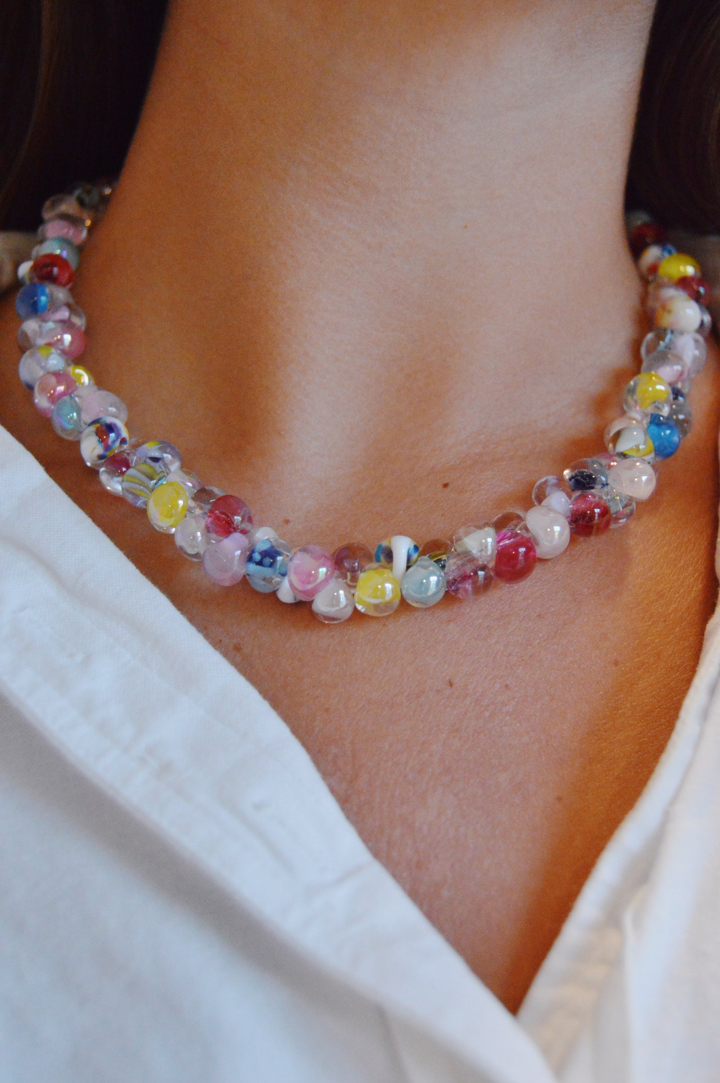 Rainbow Bubble Glass Necklace- Confetti