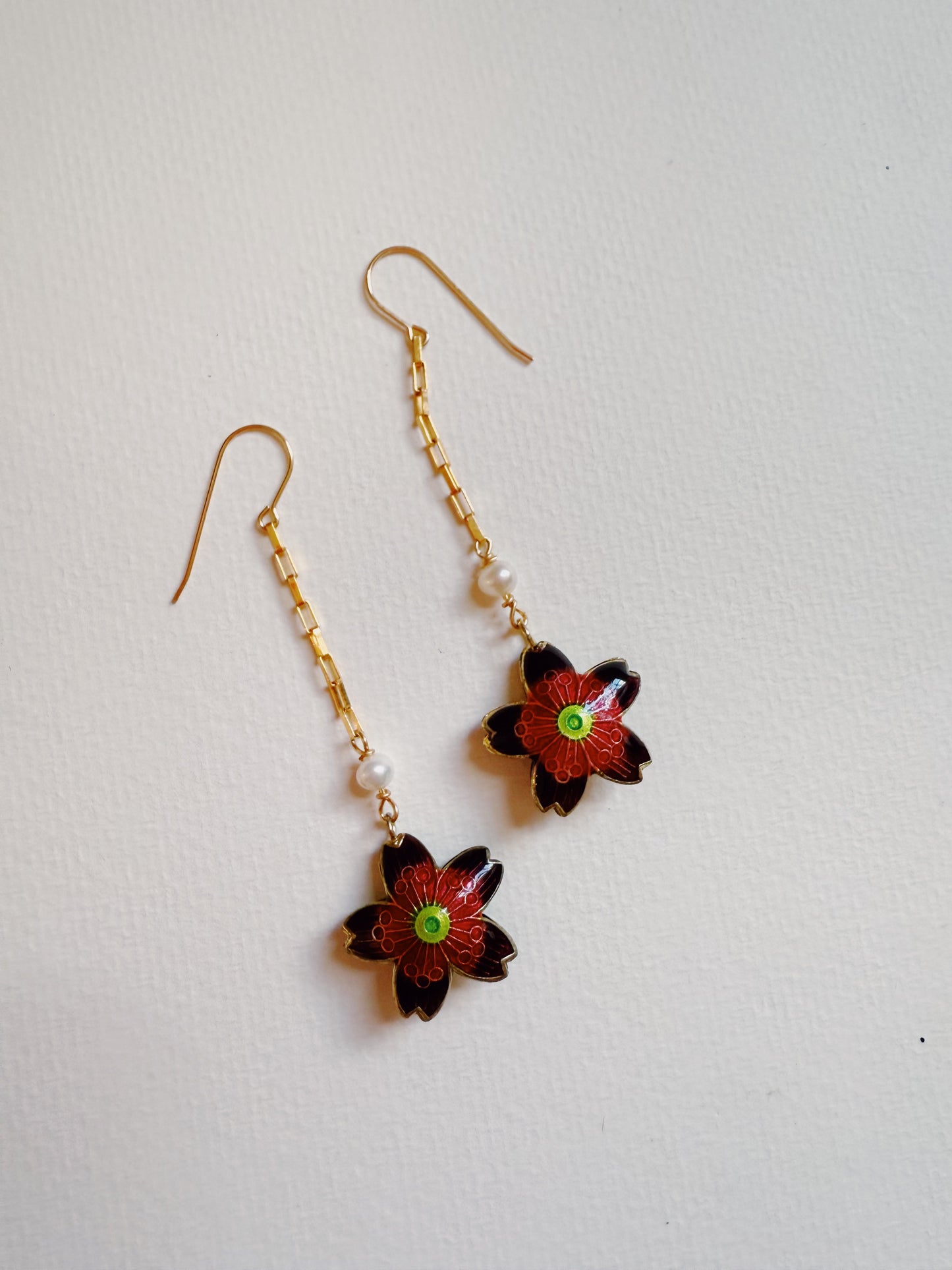 Cloisonne Flower Dangles