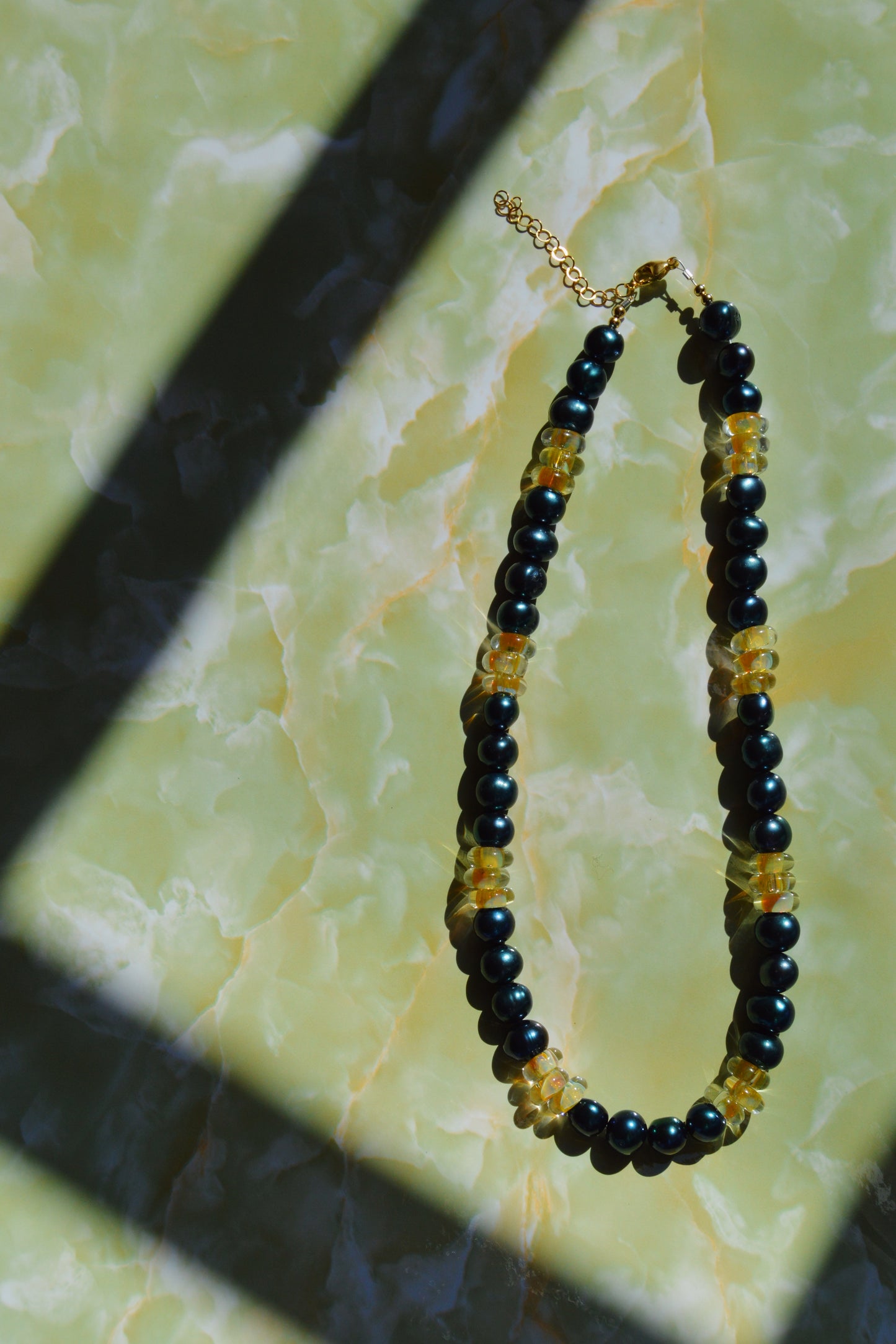 Pearl and Glass Necklace- Navy