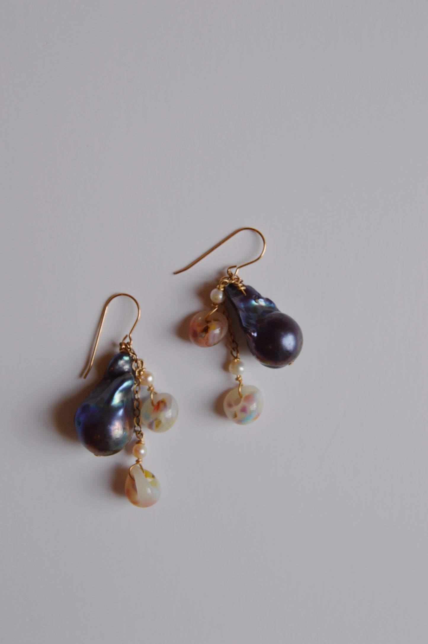 Glass and Baroque Pearl Drops - Navy Pearls