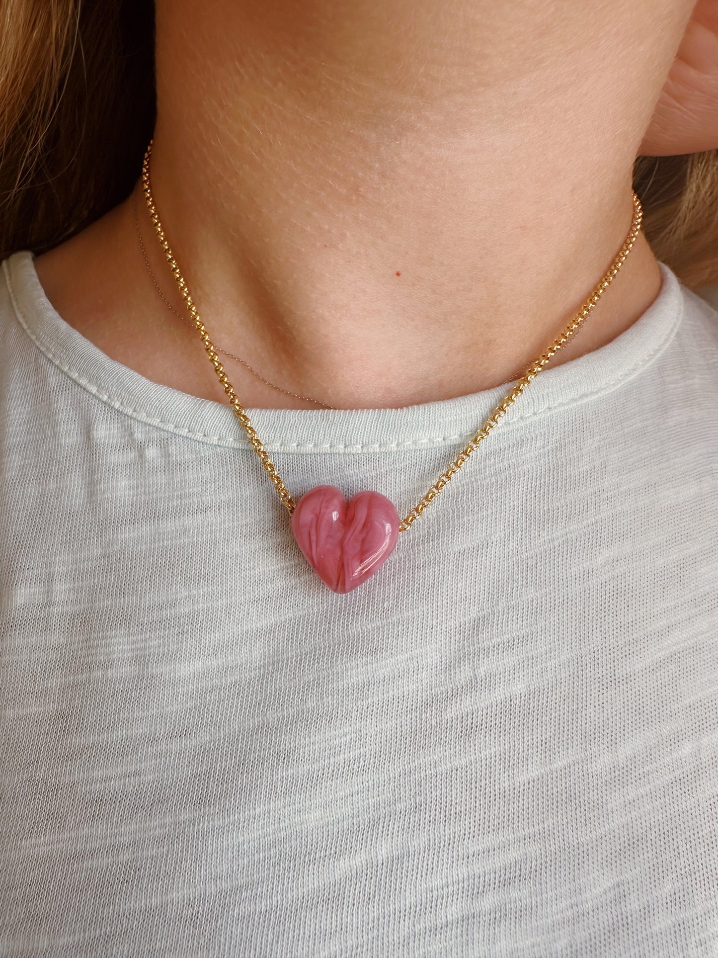 Mini Matte Glass Heart Necklace