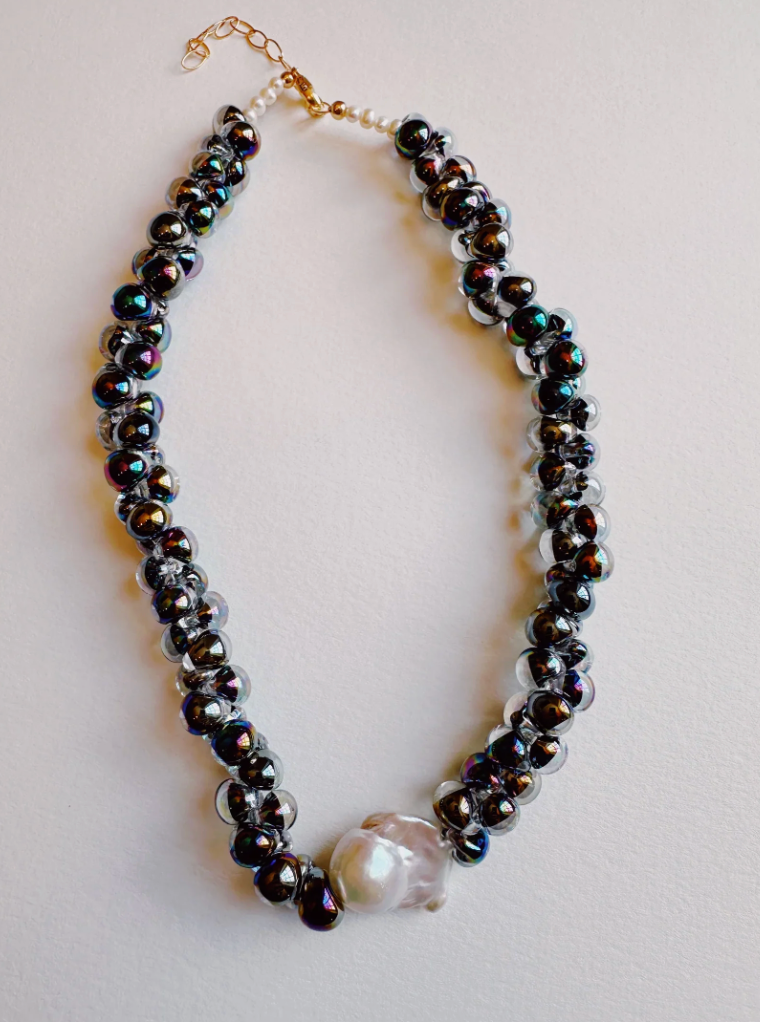 Bubble Glass Necklace- Shimmer Black
