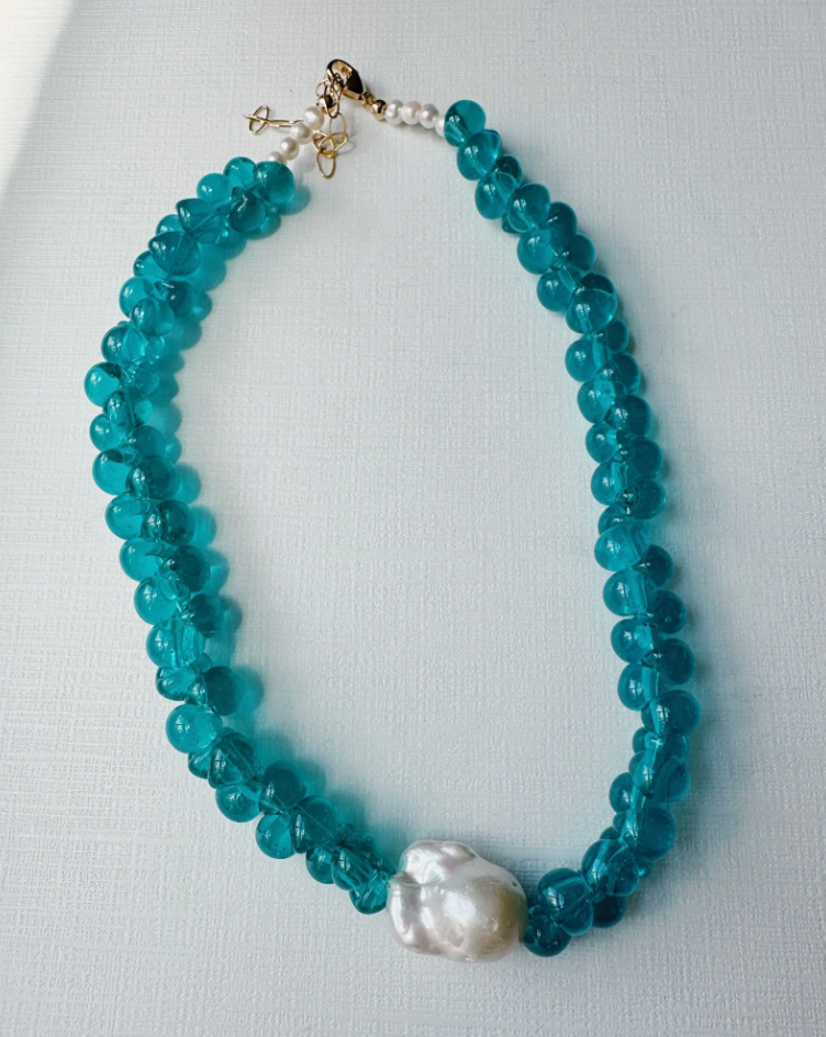 Bubble Glass Necklace- Teal