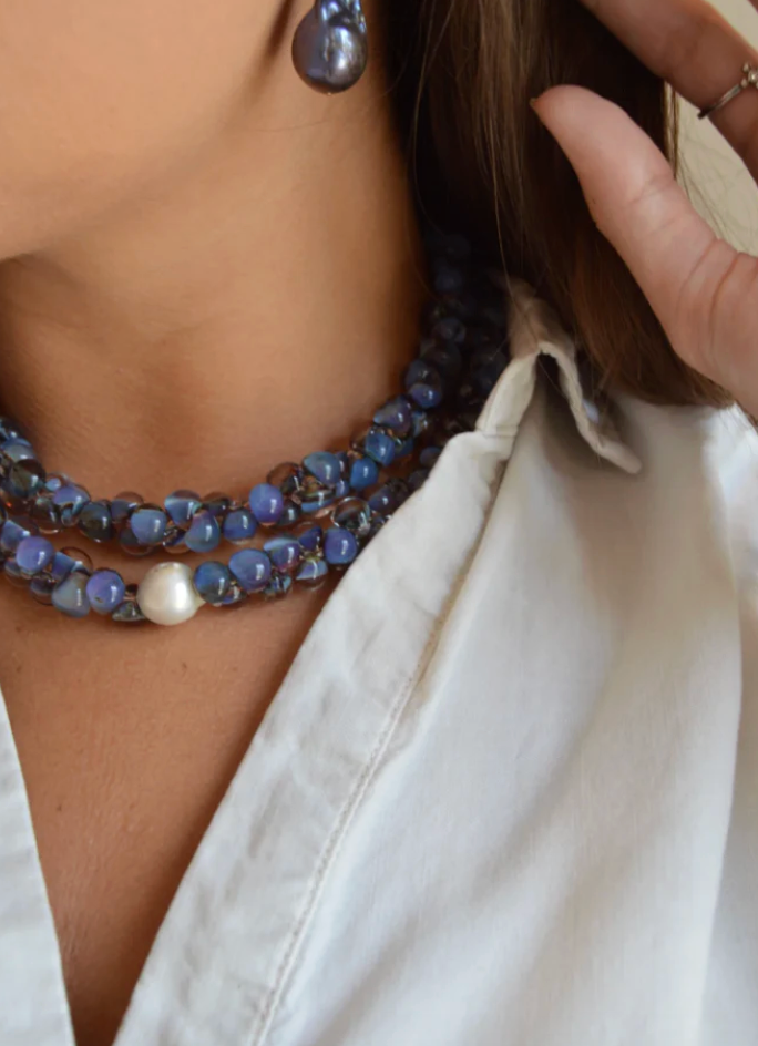 Bubble Glass Necklace- Tahitian Pearl
