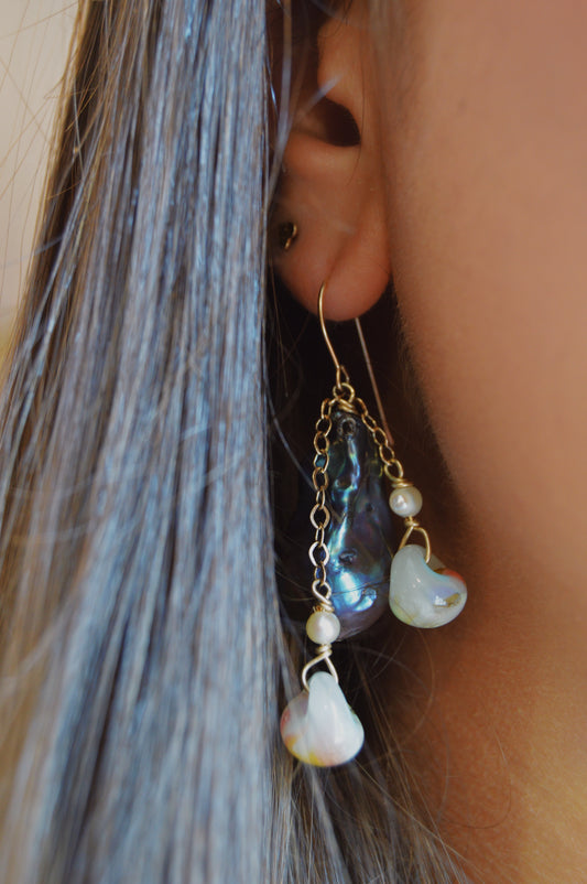 Glass and Baroque Pearl Drops - Navy Pearls