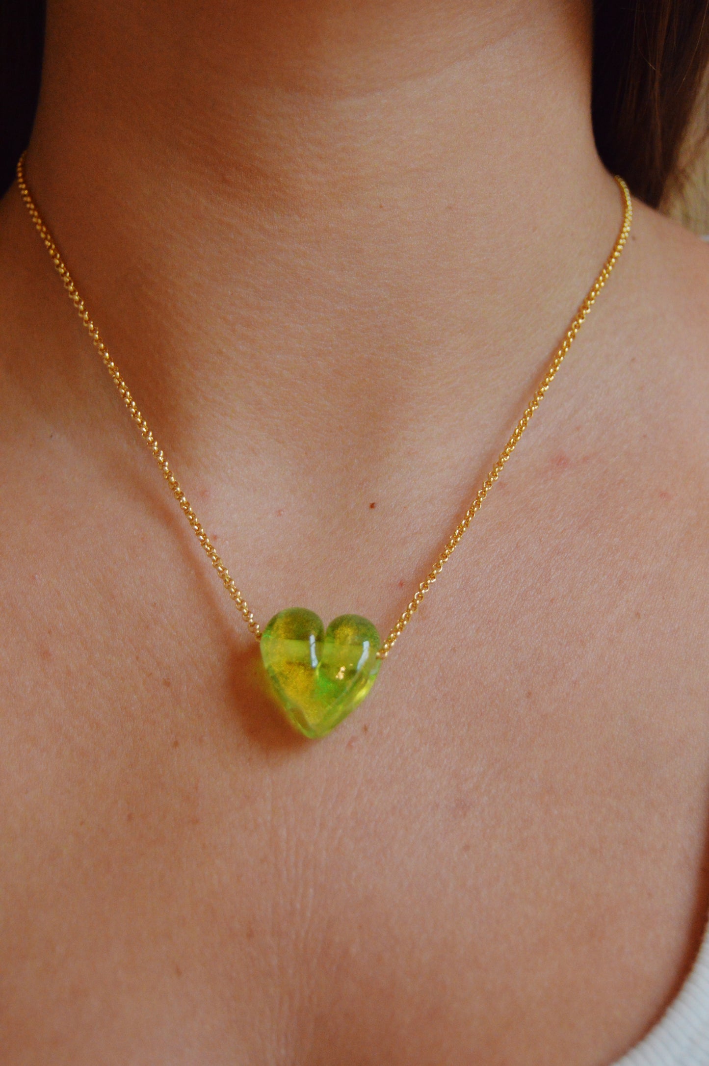 Glass Heart Necklaces- Greens