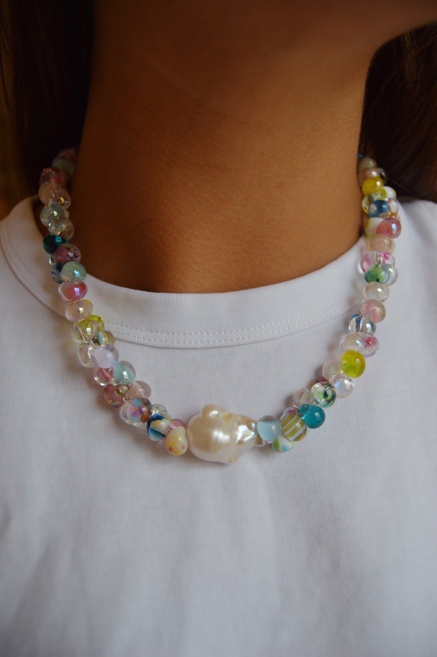 Rainbow Bubble Glass Necklace- Lollipop