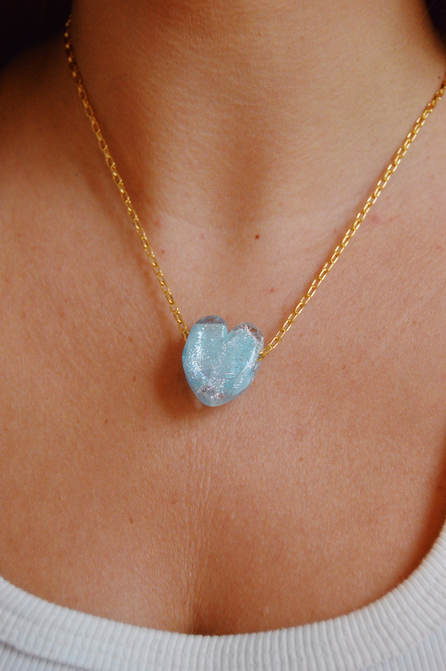 Glass Heart Necklaces- Blues