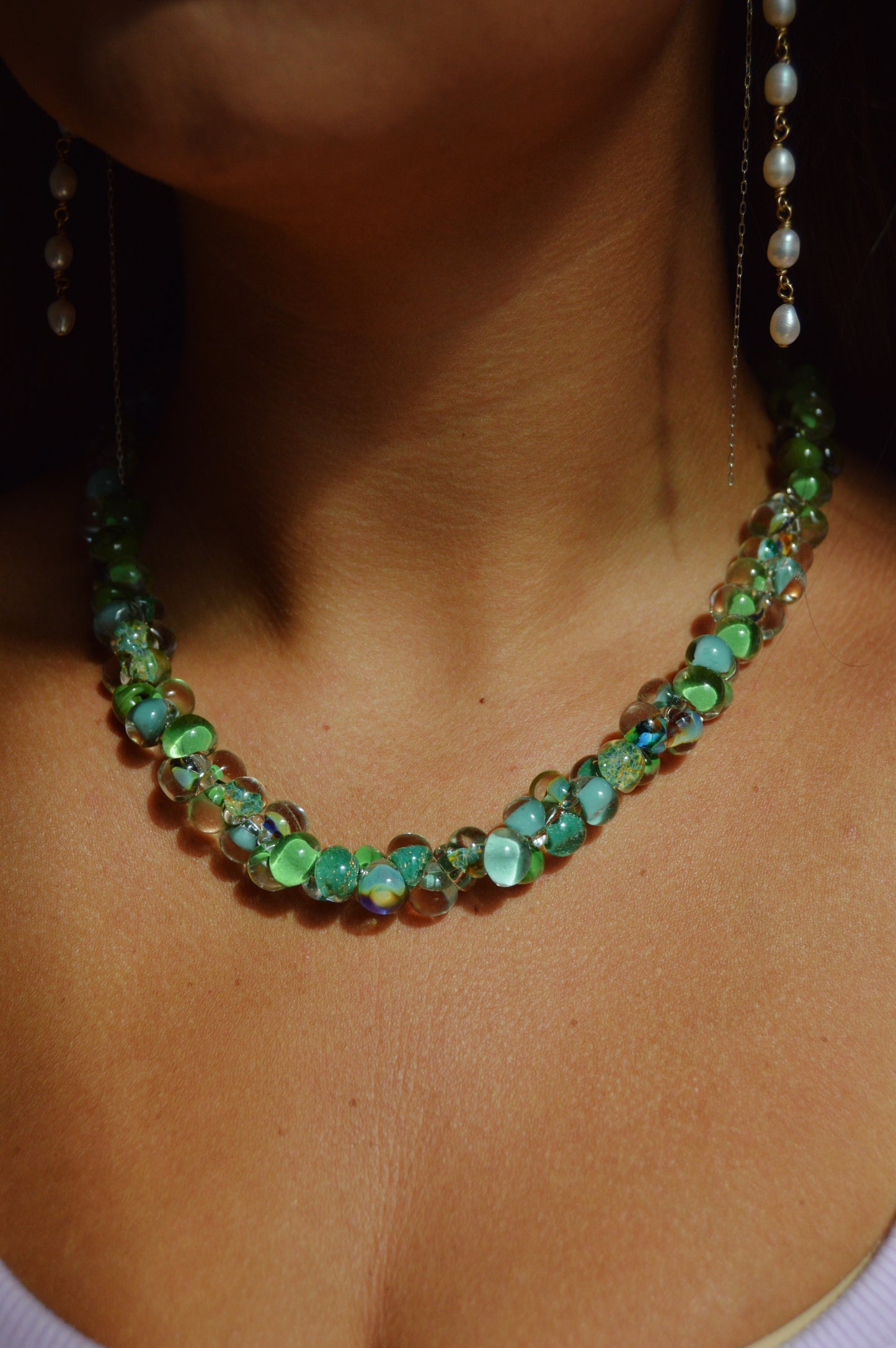 Bubble Glass Necklace- Green Mix