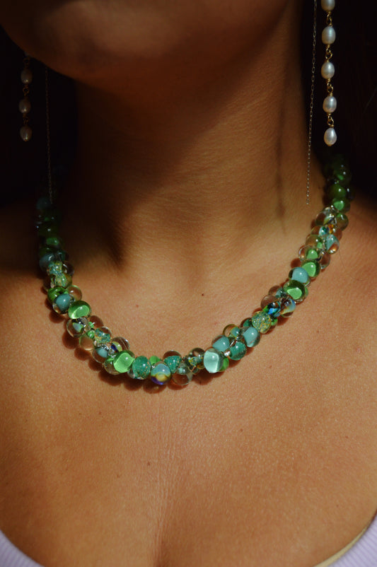 Bubble Glass Necklace- Green Mix