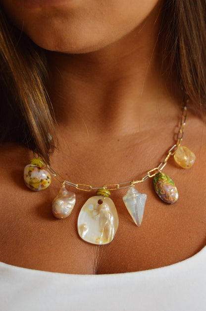 Shell and Pearl Charm Necklace