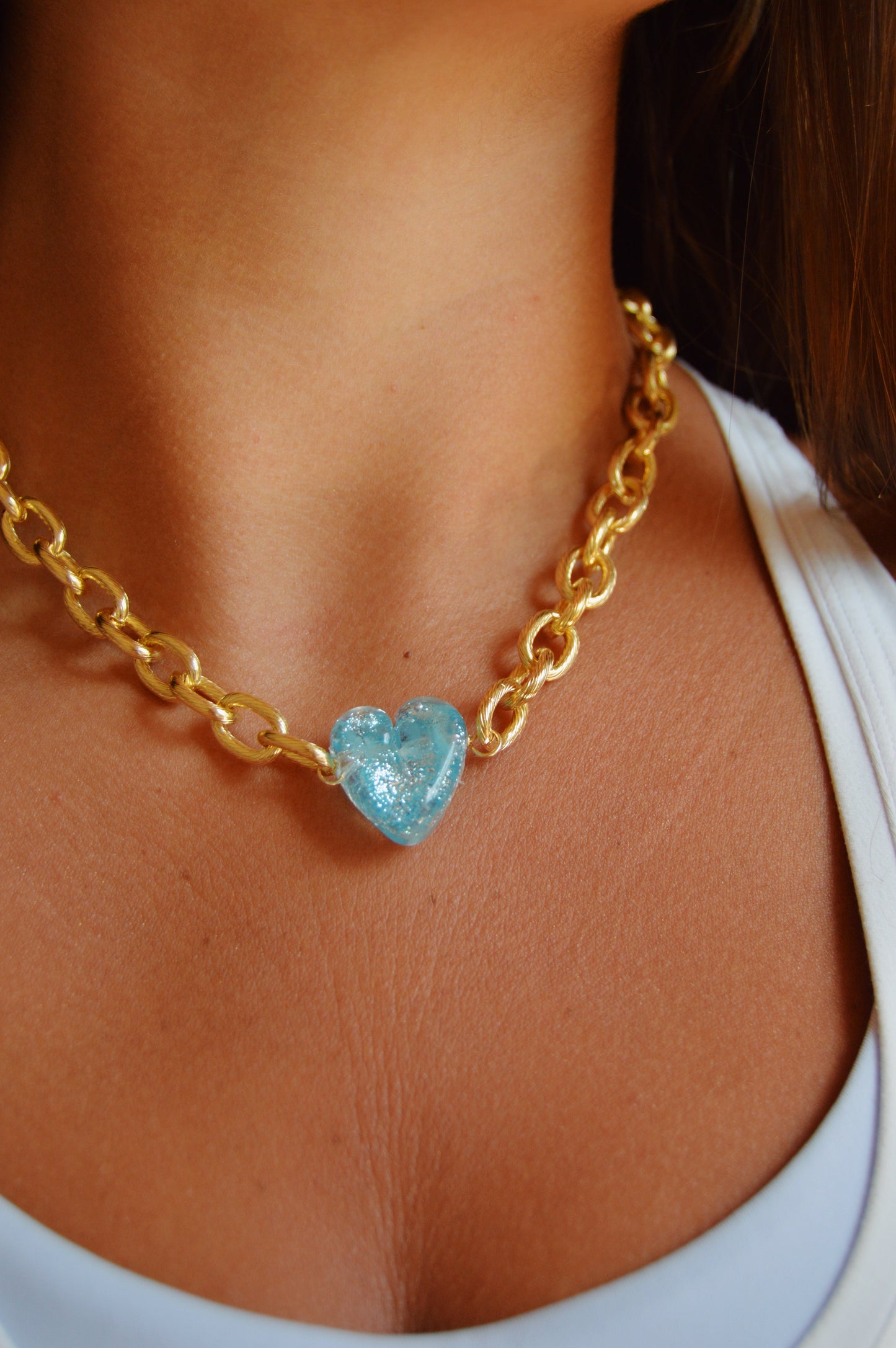 Chunky Plated Glass Heart Necklace