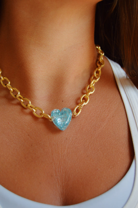 Chunky Plated Glass Heart Necklace