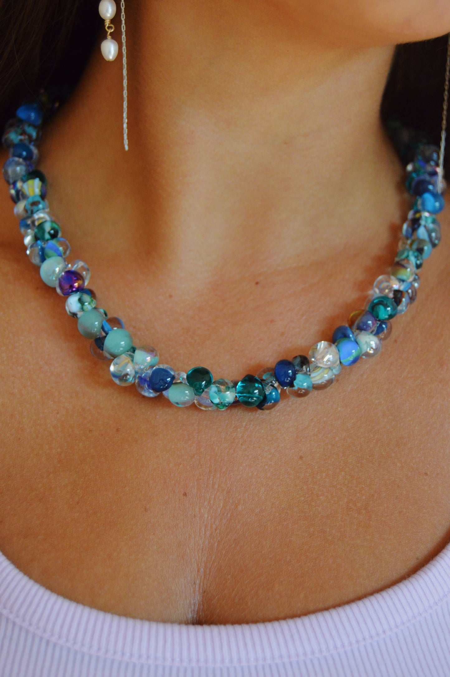 Bubble Glass Necklace- Blue Mix