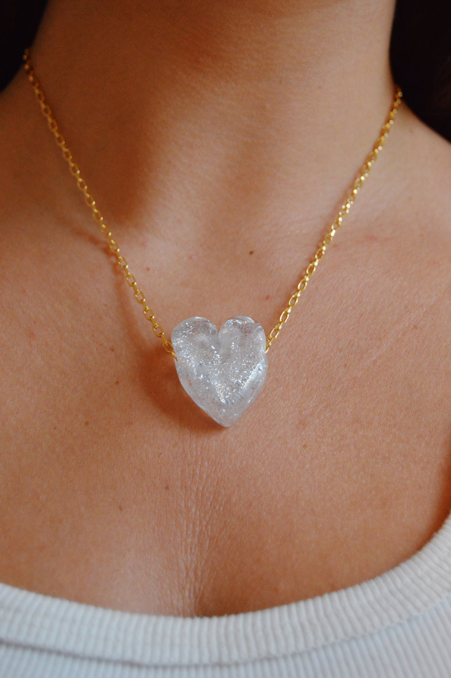 Glass Heart Necklaces- Whites and Clears