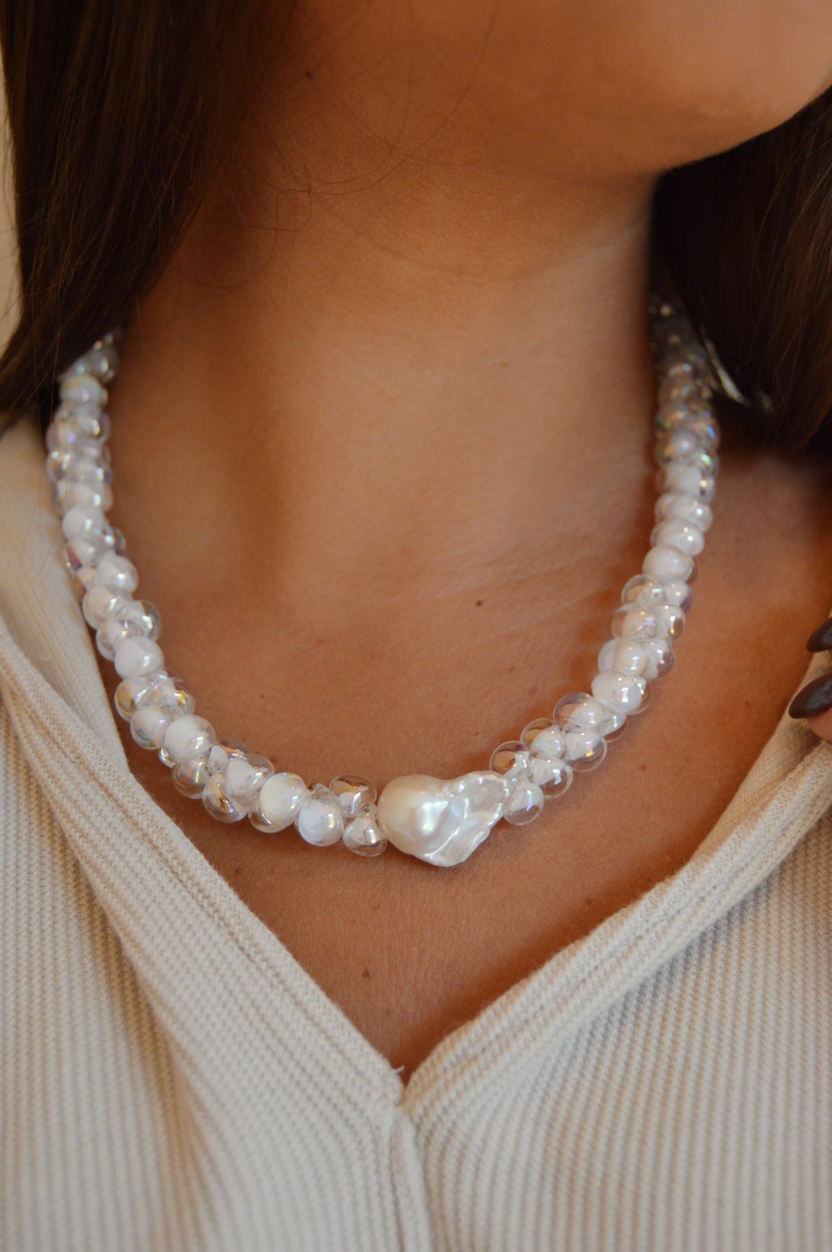 Bubble Glass Necklace- Shimmer White