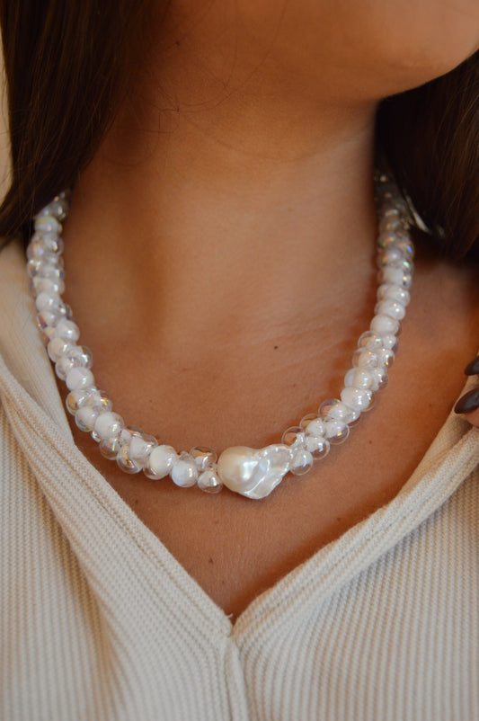 Bubble Glass Necklace- Shimmer White