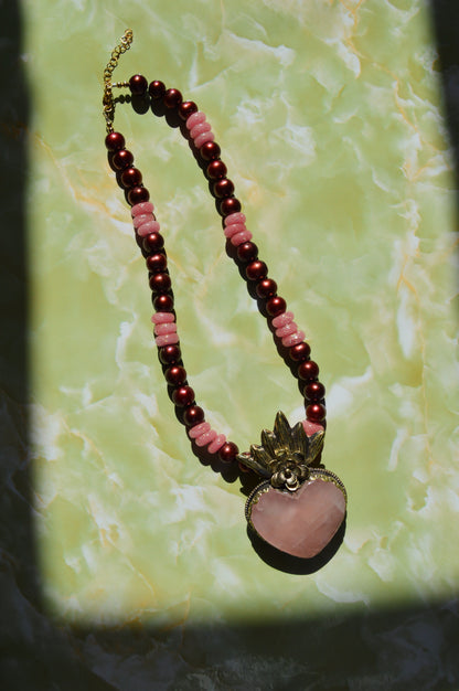 Pearl and Glass Necklace- Burgundy