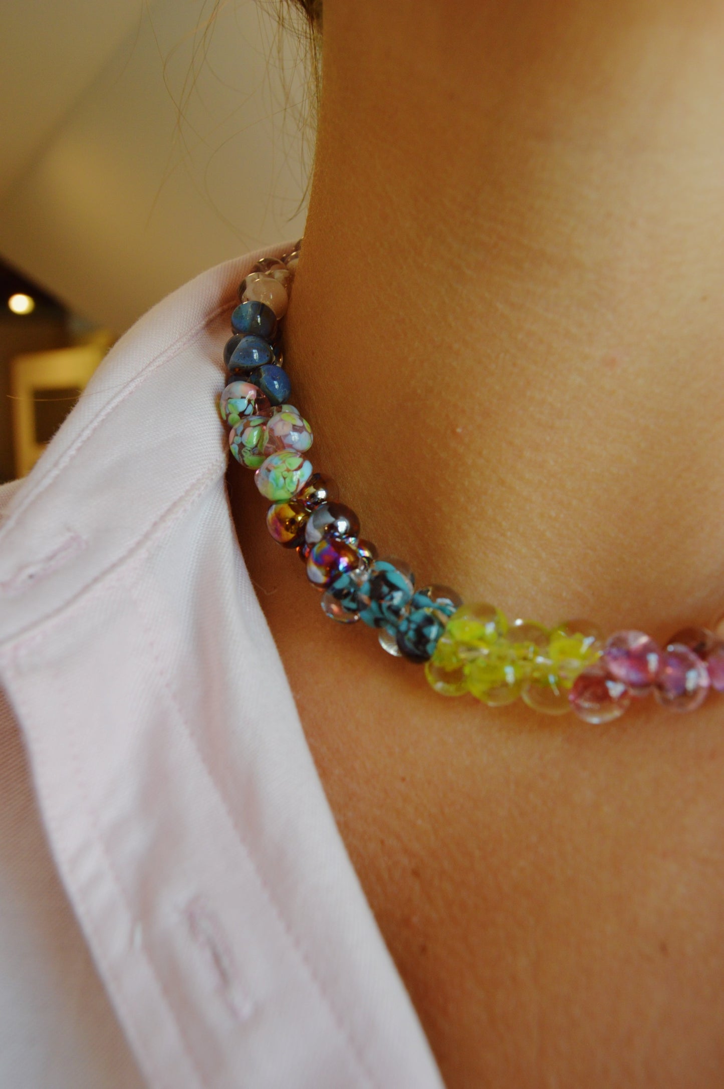 Fall Color Block Bubble Glass Necklace