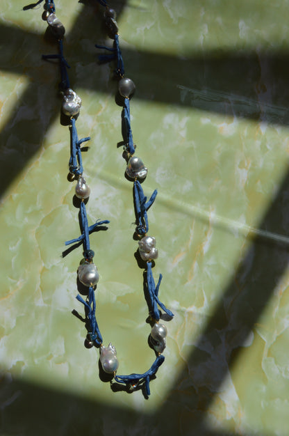 Long Silk and Pearl Layer - Blueberry