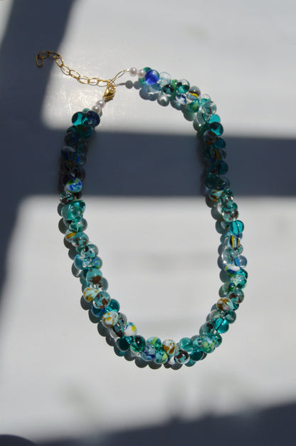 Bubble Glass Necklace- Teal Mix