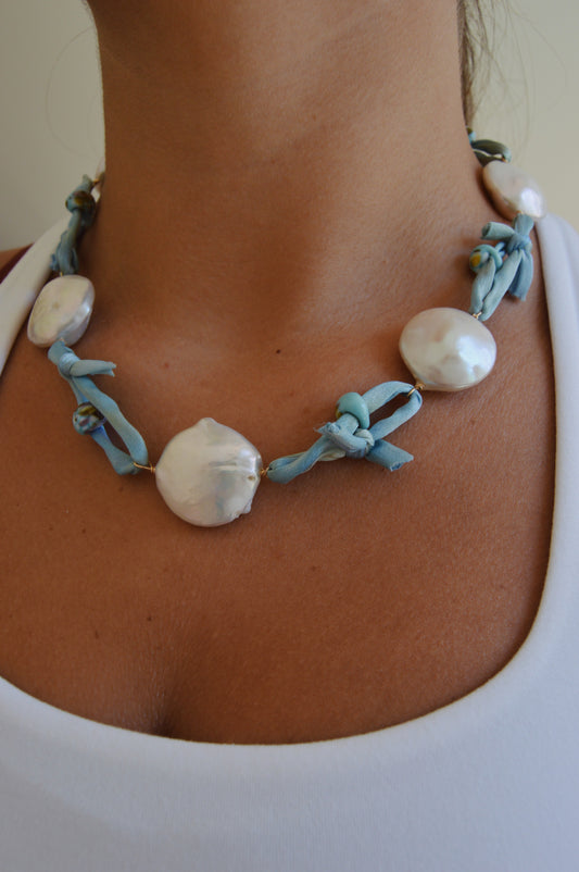 Light Blue Silk and Pearl Layer