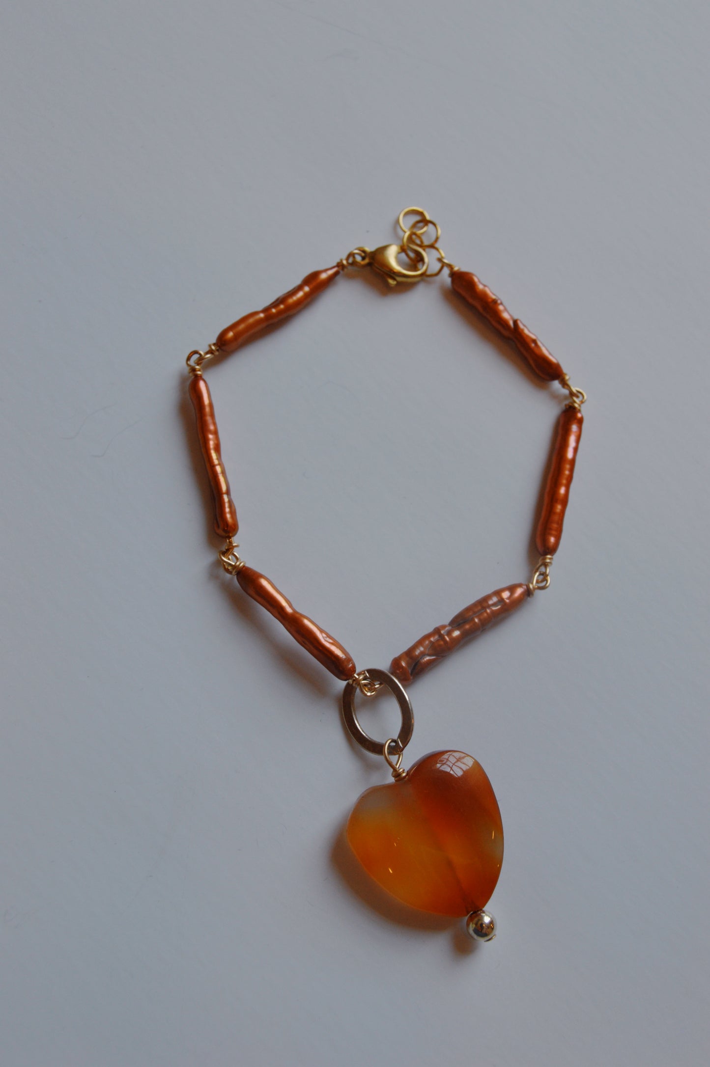 Gemstone Heart and Pearl Bracelet