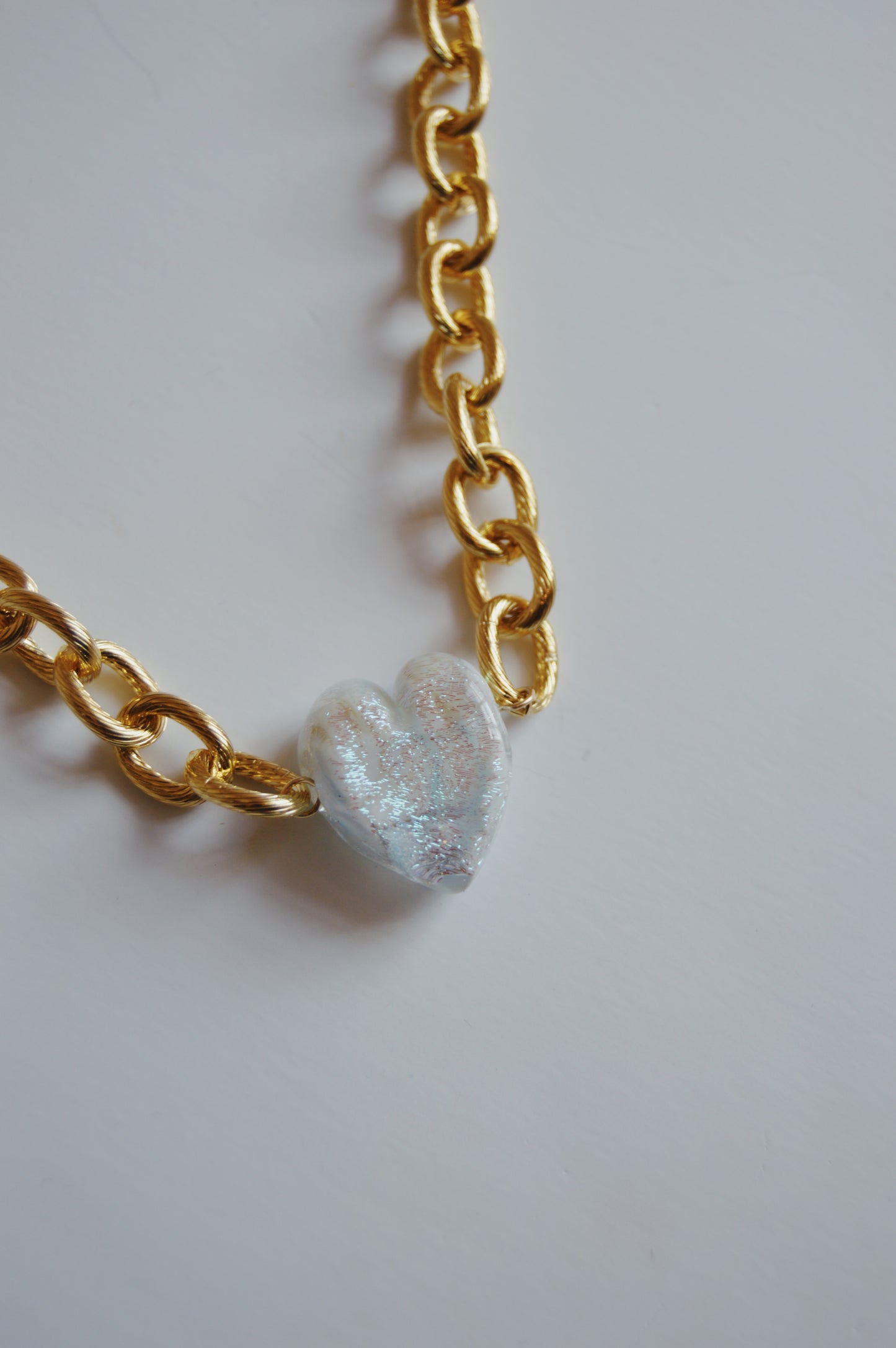 White Chunky Plated Glass Heart Necklaces