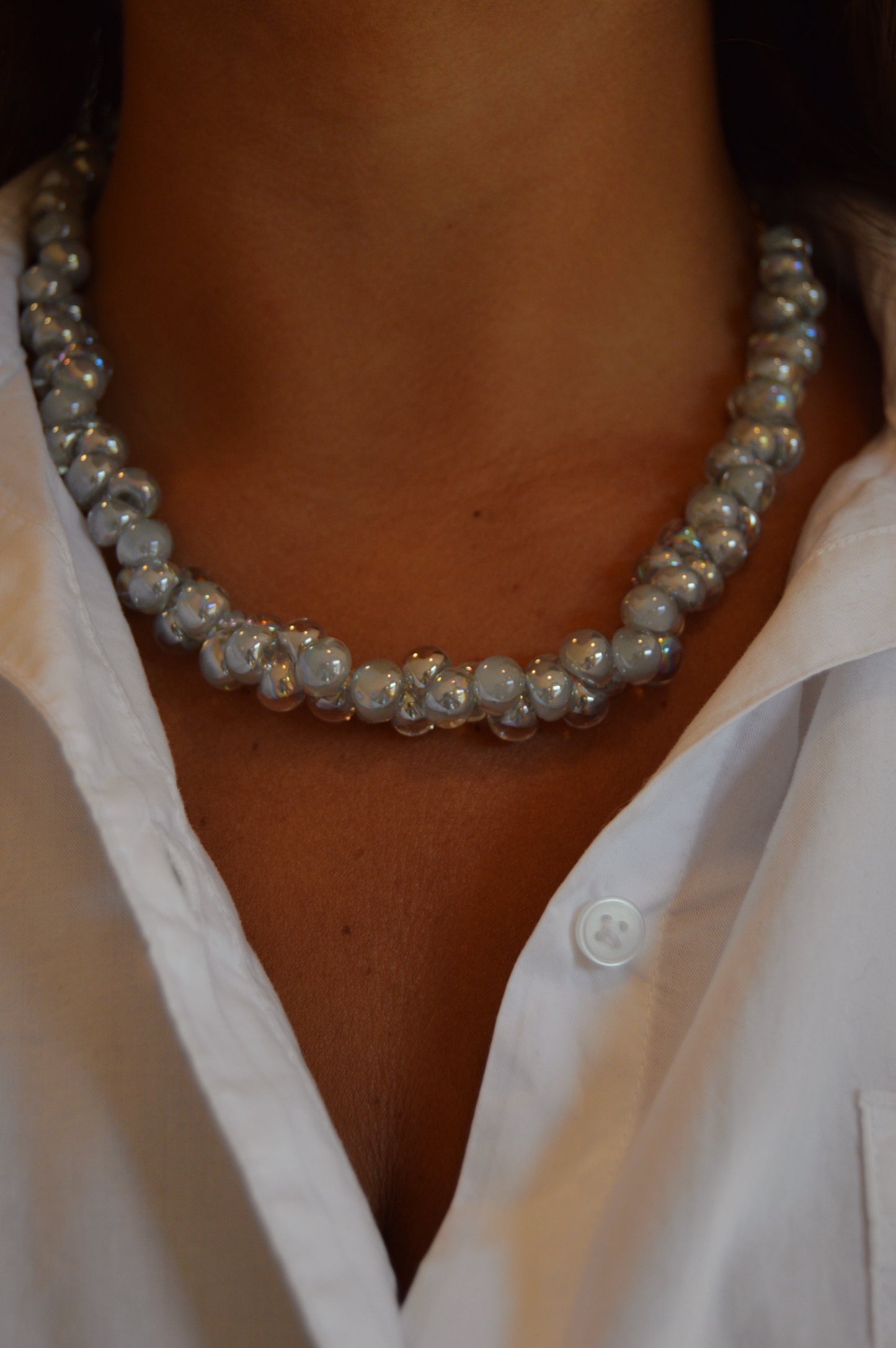 Bubble Glass Necklace- Shimmer Silver