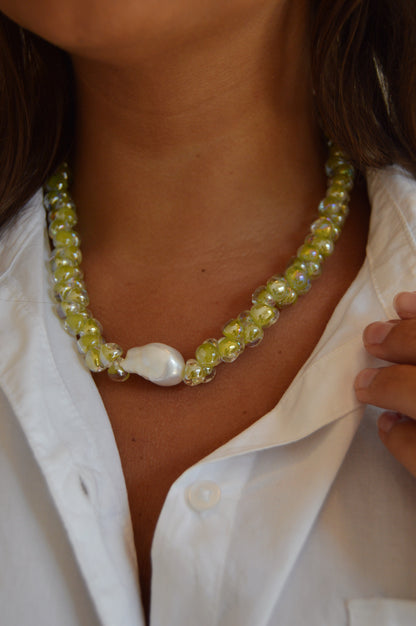 Bubble Glass Necklace - Shimmer Chartreuse