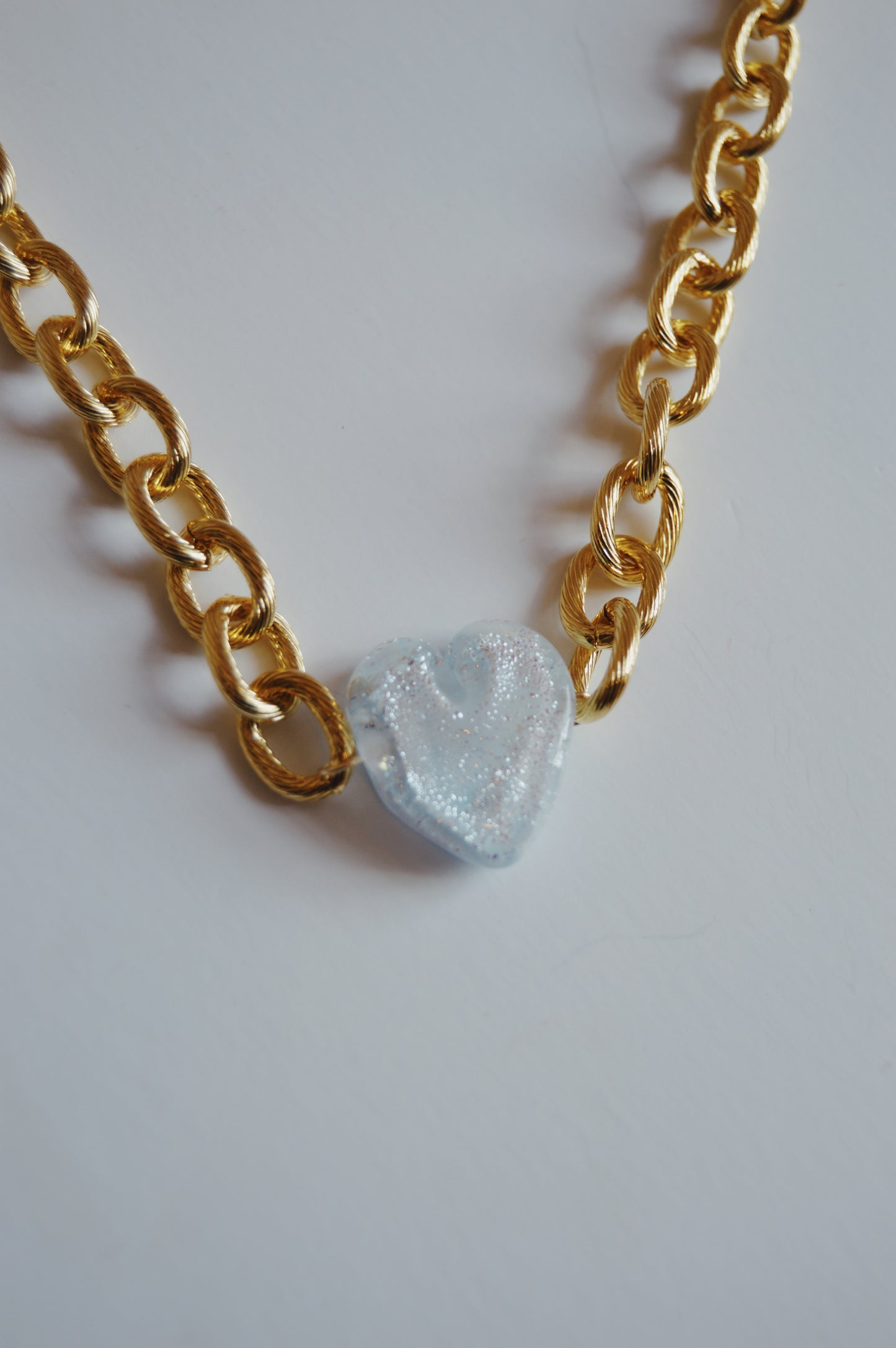White Chunky Plated Glass Heart Necklaces