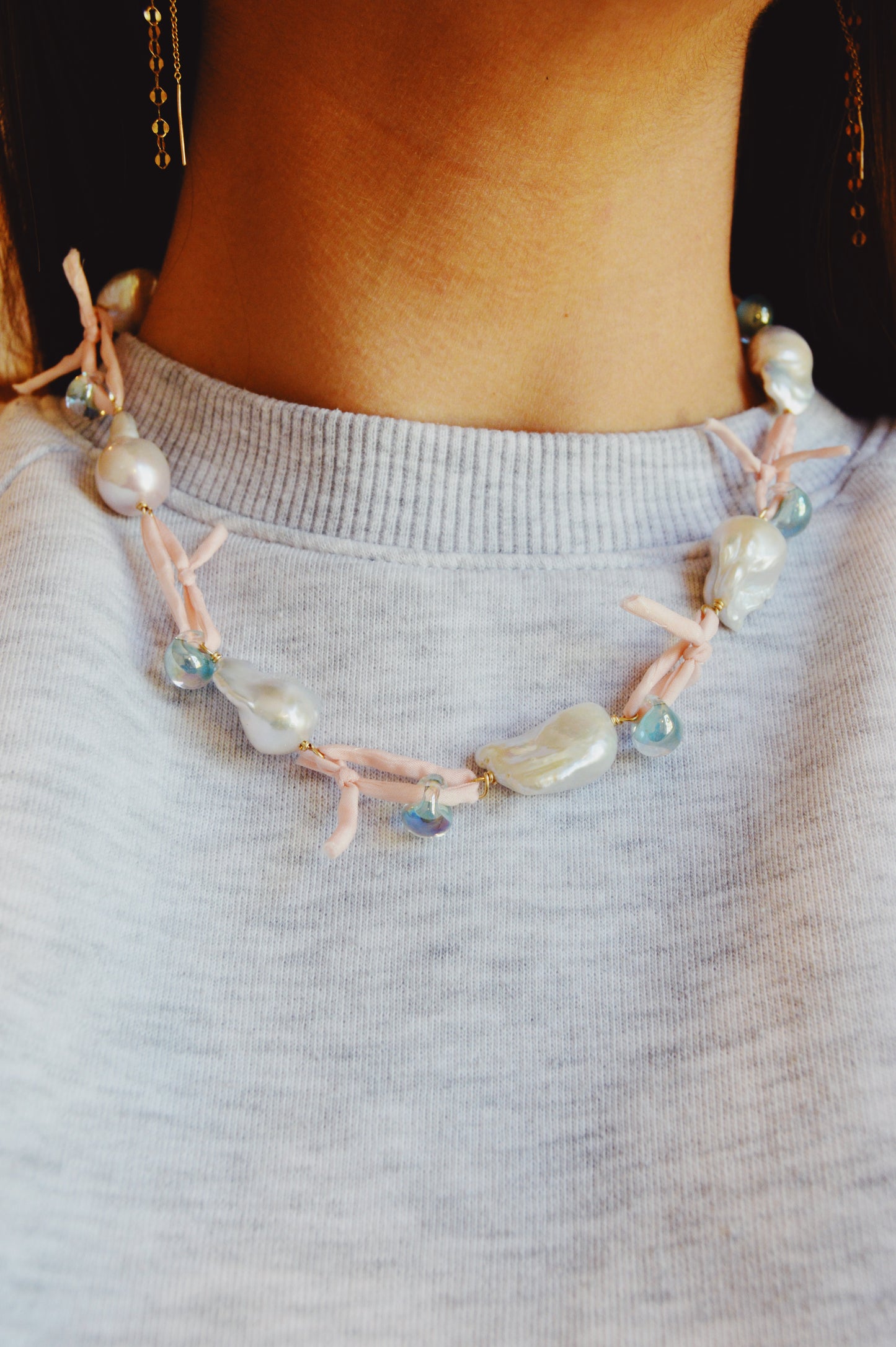 Pink and Blue Silk and Pearl Layer