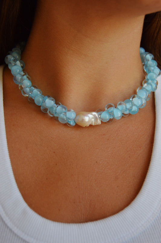 Bubble Glass Necklace- Icy Blue