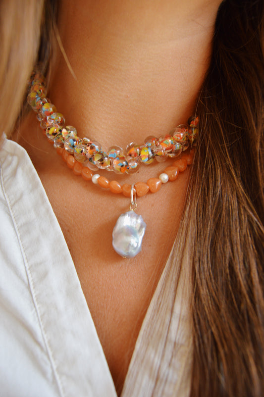 Gemstone Heart Layer with Chunky Pearl
