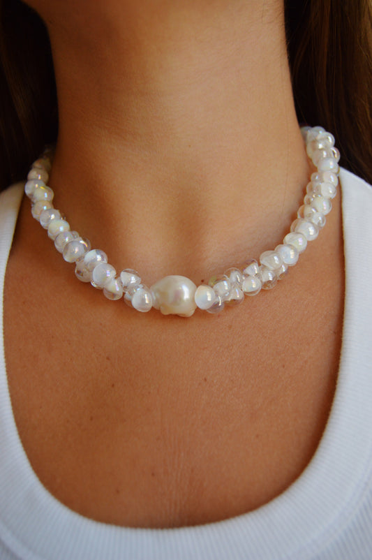 Bubble Glass Necklace- Shimmer White