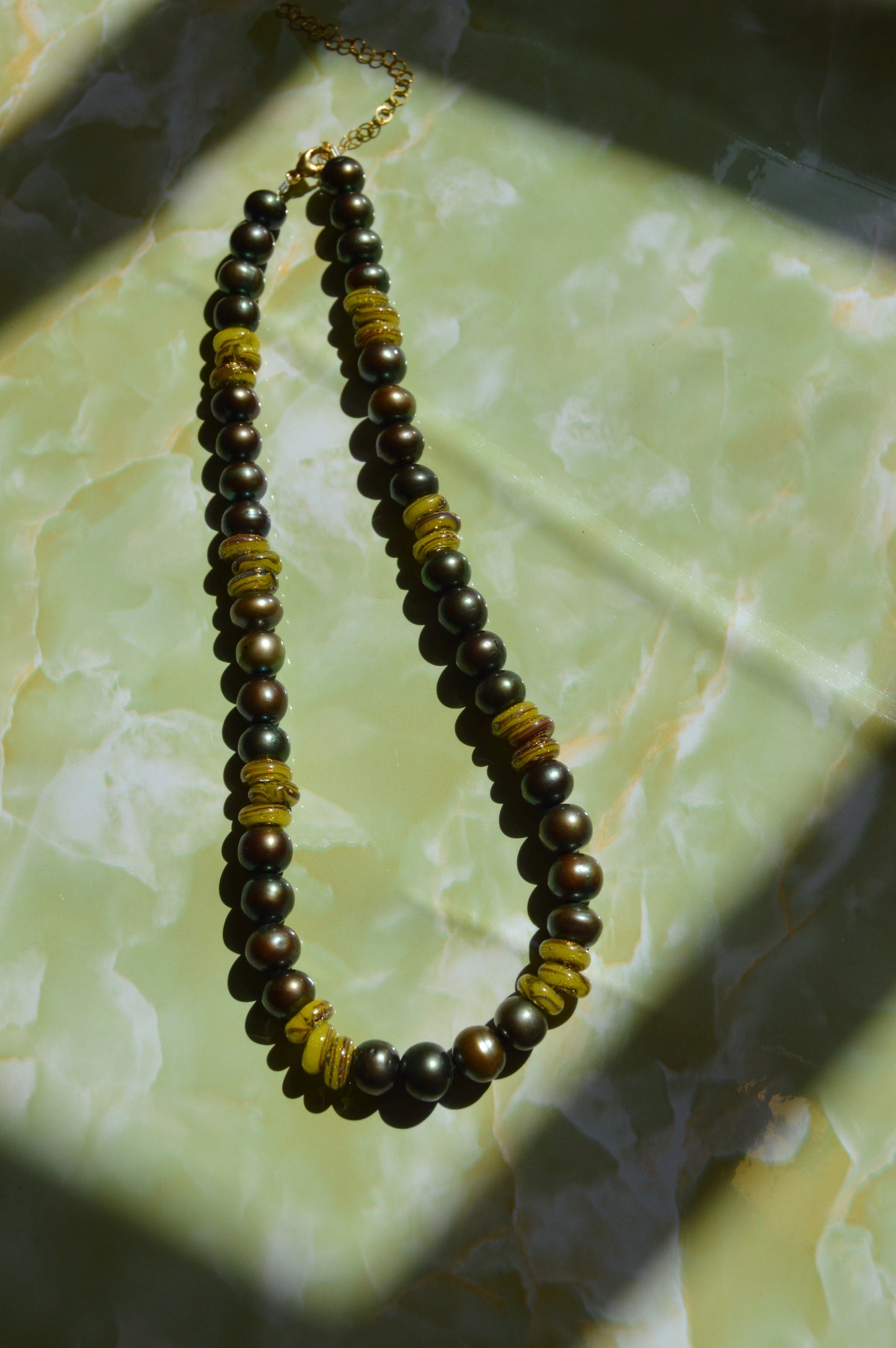 Pearl and Glass Necklace-Olive