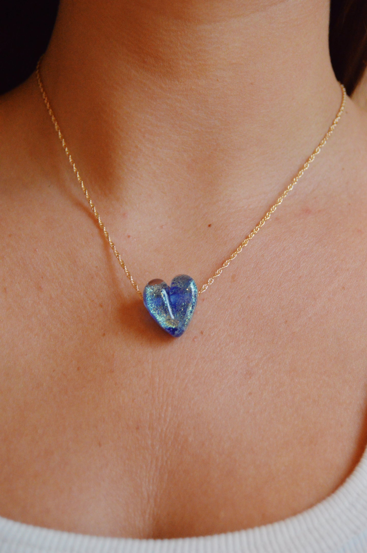 Glass Heart Necklaces- Blues