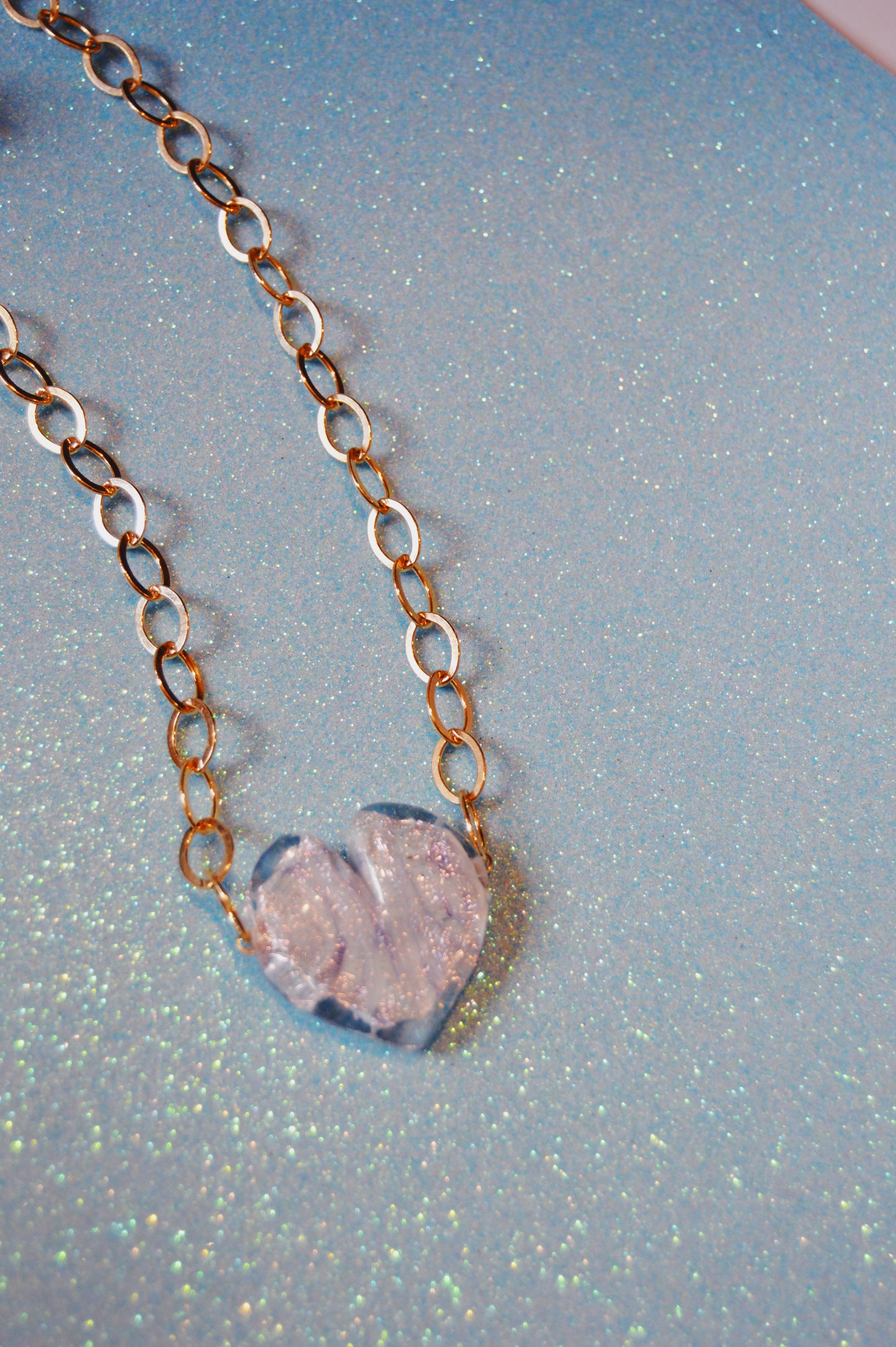 Chunky Gold-Filled Glass Heart Necklace